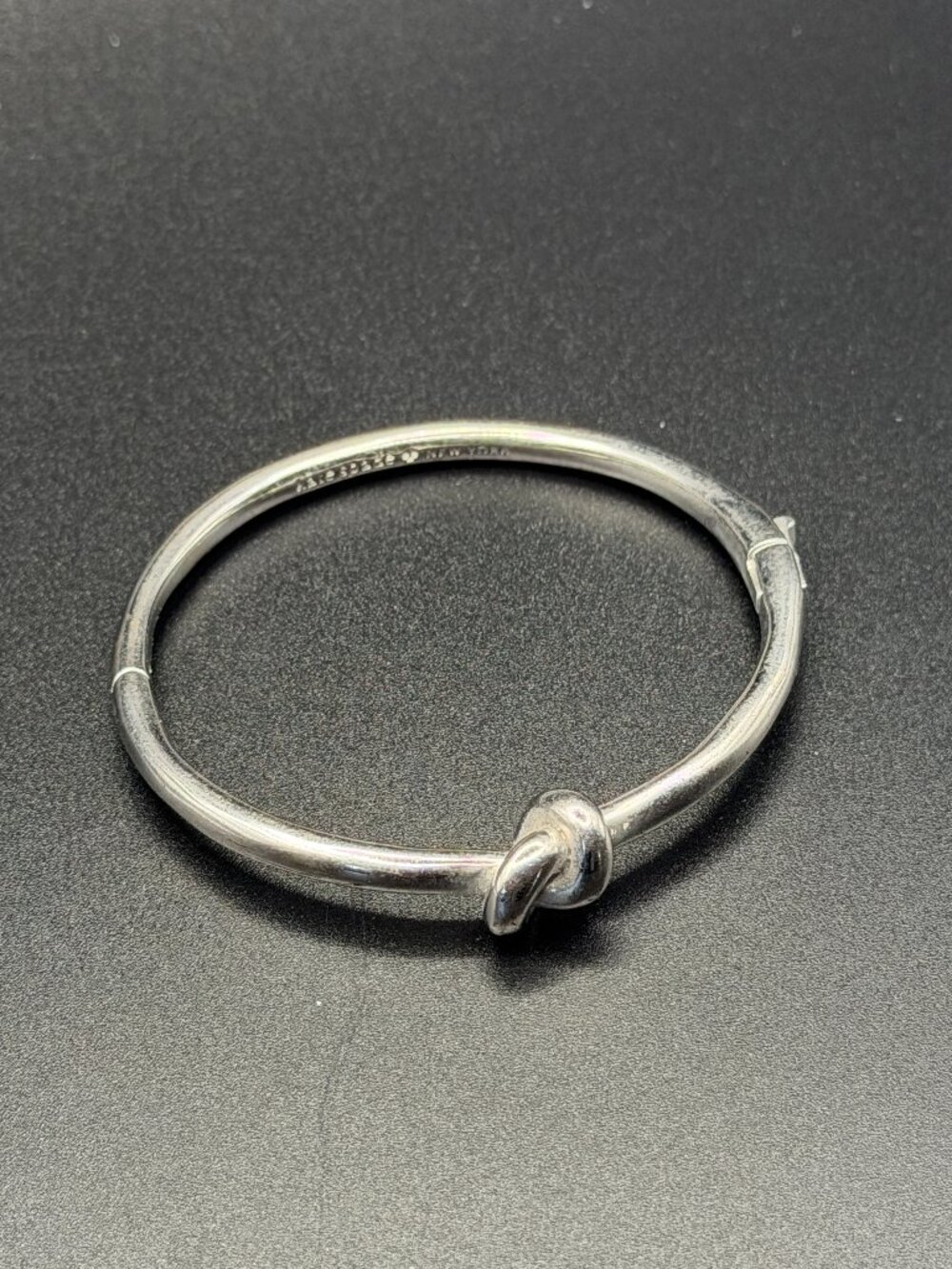 Kate Spade New York Silver Knot Hinged Bangle Bracelet Minimalist Stackable
